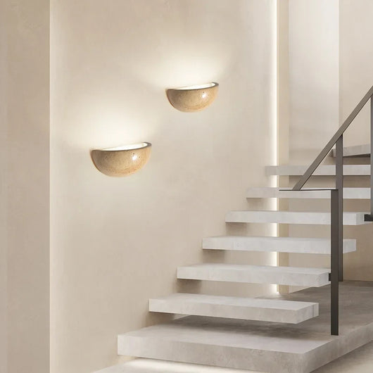 Cyri Semi Bowl Travertine Wall Light