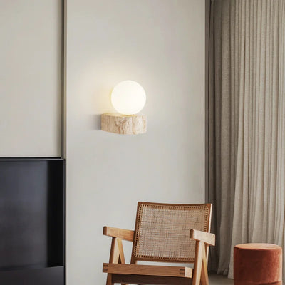 Bavi Travertine Block Globe Wall Light
