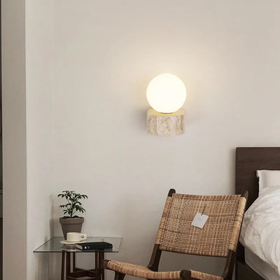 Bavi Travertine Block Globe Wall Light
