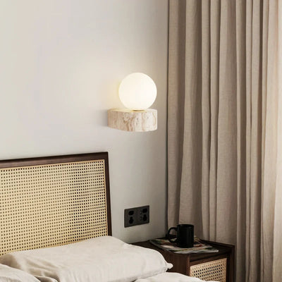 Bavi Travertine Block Globe Wall Light