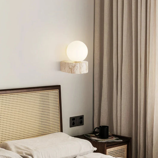 Bavi Travertine Block Globe Wall Light