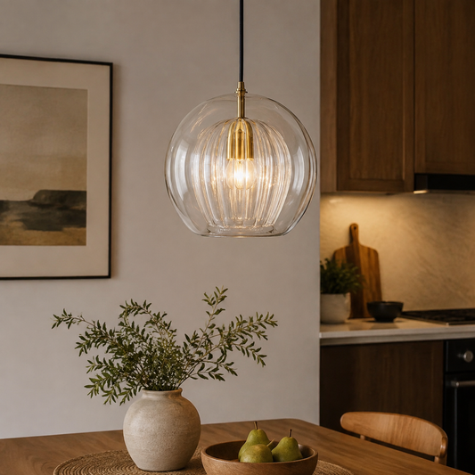 Calen Glass Globe Pendant Light in a natural lifestyle setting