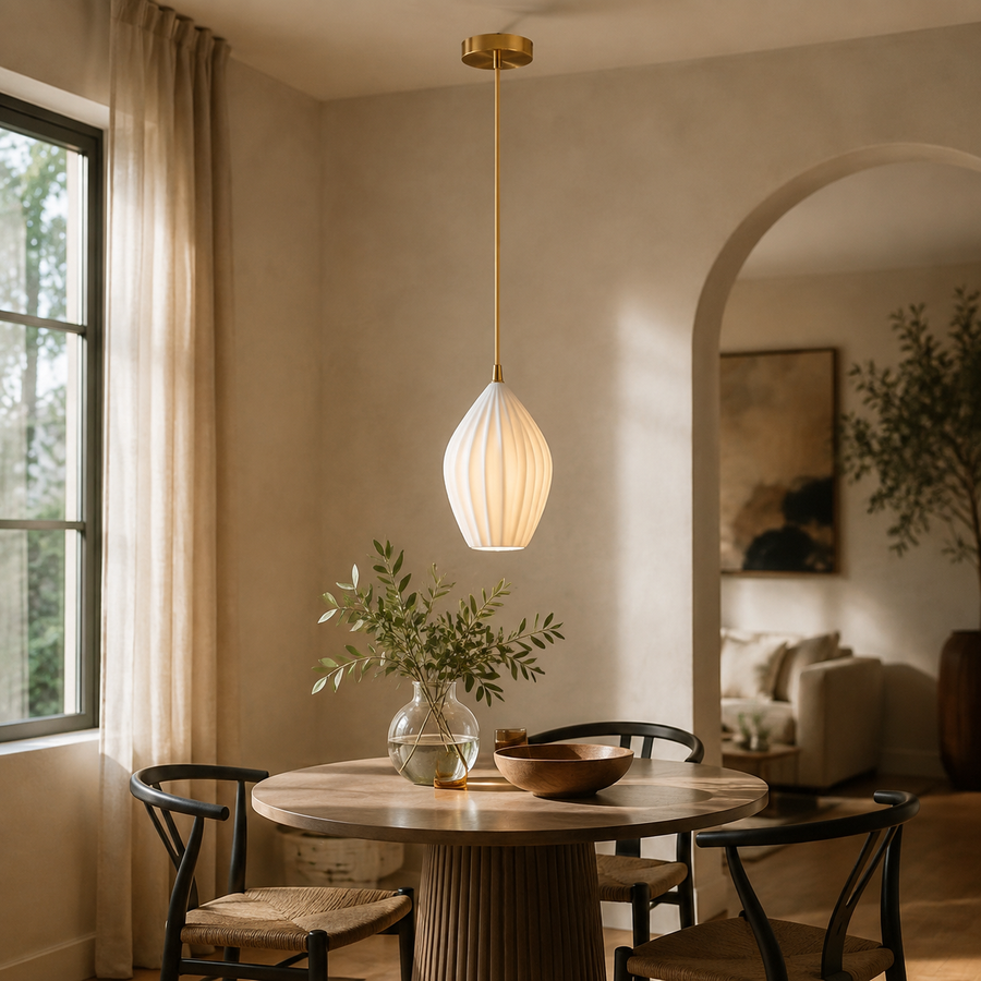 Ariv Ribbed Bell Cluster Pendant Light in a natural lifestyle setting