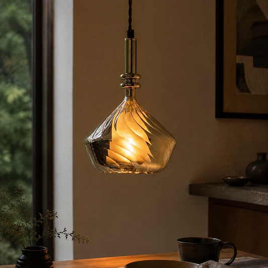 Bezi Diamond Spiral Ribbed Pendant Light in a natural lifestyle setting