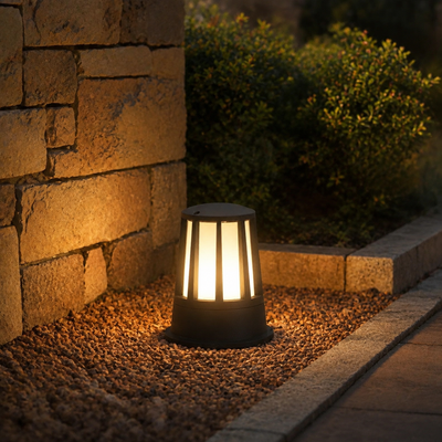 Aely Cylindrical Cone Bollard Light in a natural lifestyle setting