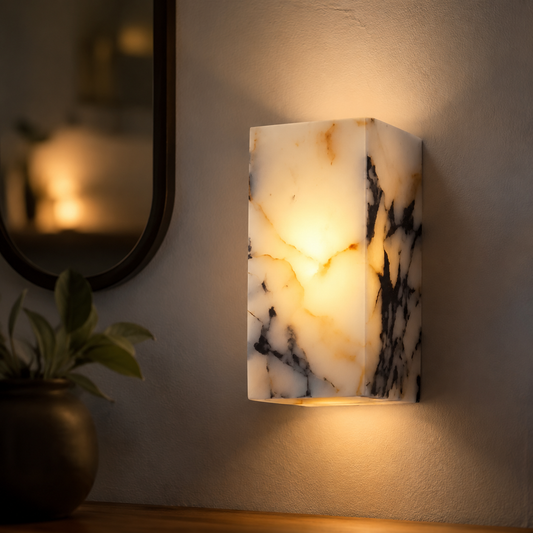 Alri Marble Cuboid Wall Light in a natural lifestyle setting
