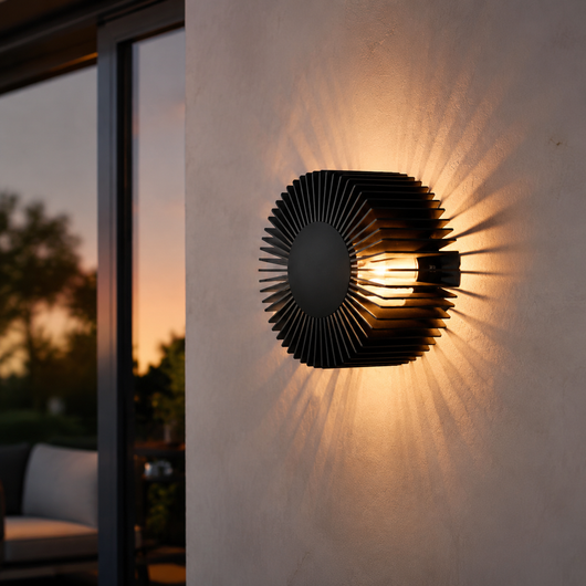 Aron Circular Sunburst Wall Light in a natural lifestyle setting