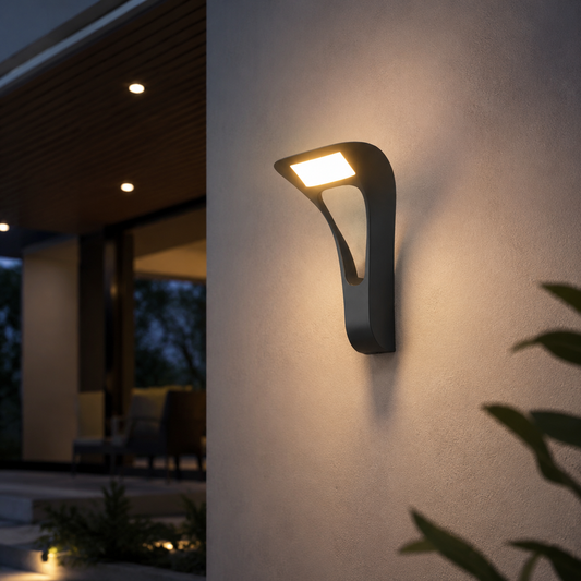 Atri Curved Led Outdoor Wall Light in a natural lifestyle setting