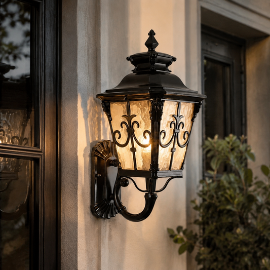 Auno Victorian Outdoor Wall Lantern in a natural lifestyle setting