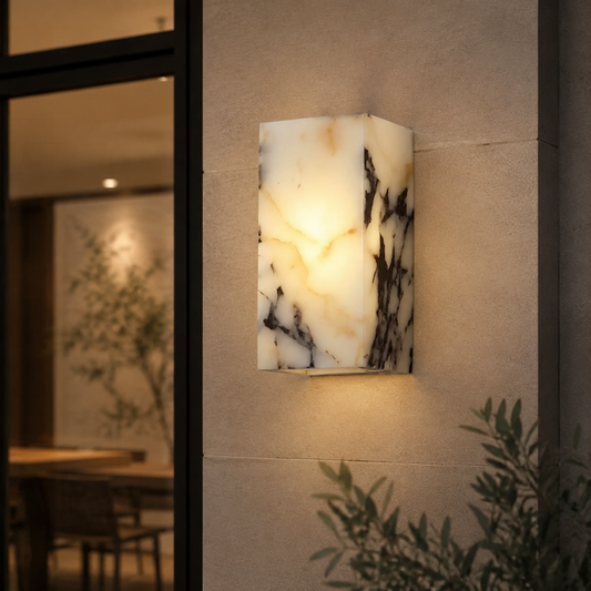 Avely Block Marble Wall Light in a natural lifestyle setting