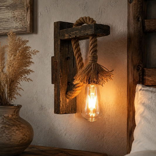 Brav Wood Bracket Suspended Wall Light in a natural lifestyle setting