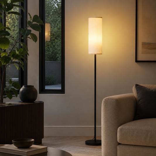 Brexa Pole Cylindrical Floor Lamp in a natural lifestyle setting