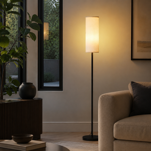 Brexa Pole Cylindrical Floor Lamp in a natural lifestyle setting