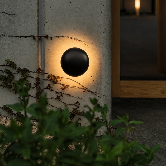 Bria Exterior Round Wall Light in a natural lifestyle setting