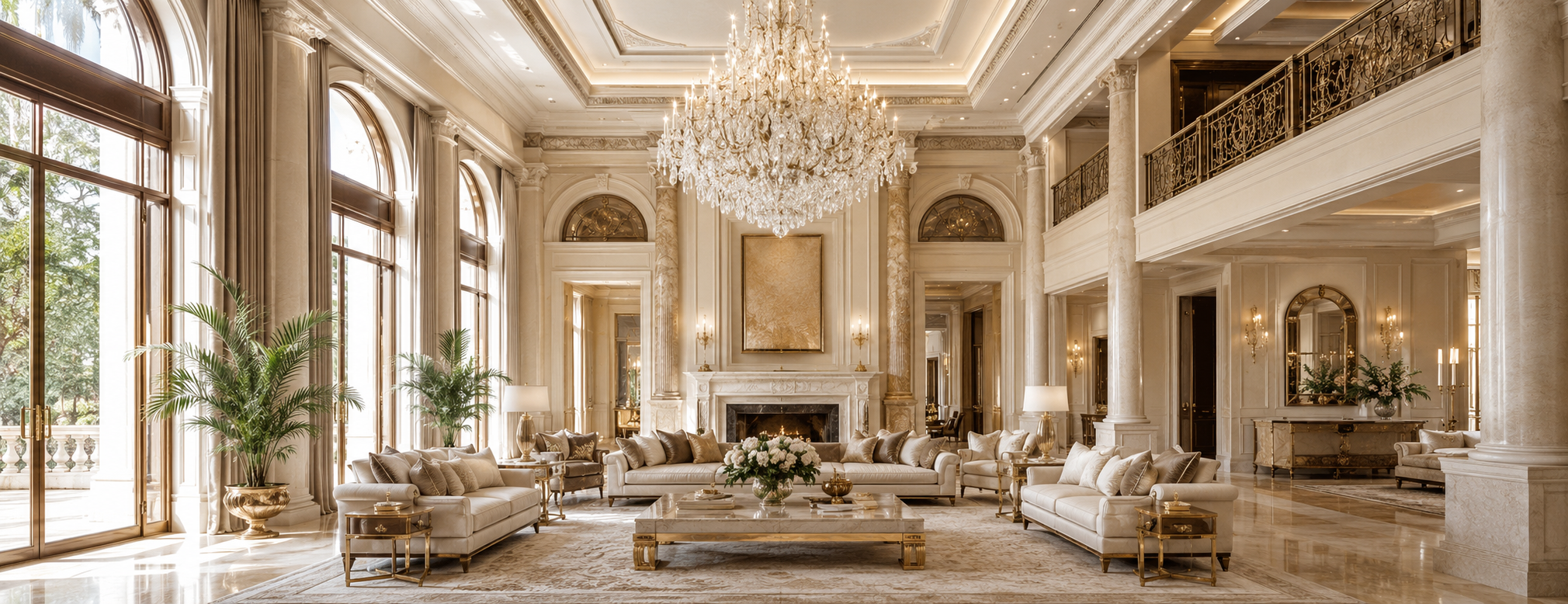 Grand luxury living room with chandelier